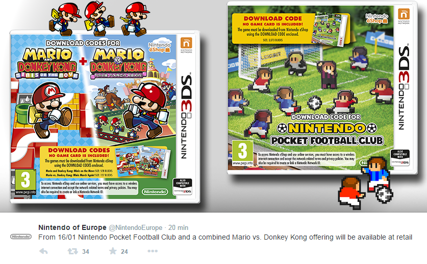 Europa recibirá en formato físico un pack con códigos descargables de los Mario VS Donkey Kong y el NPFC