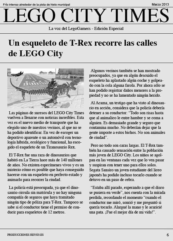LCT: Un esqueleto de T-Rex recorre las calles de LEGO City